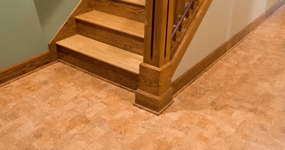 End of a staircase with cork flooring in Sioux Falls, SD