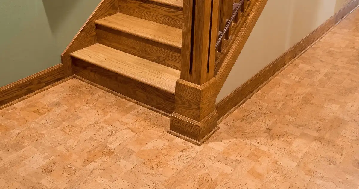 End of a staircase with cork flooring in Sioux Falls, SD